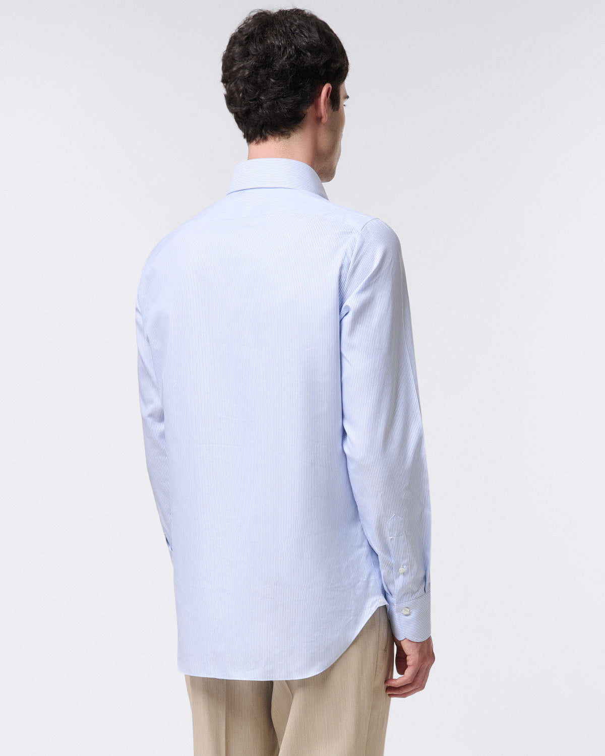 Classic Napoli shirt in white and light blue striped cotton