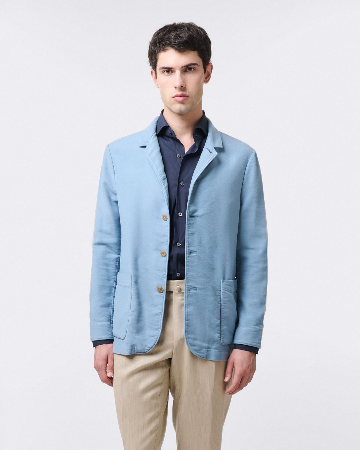 Napoli classic regular fit dark blue stretch shirt