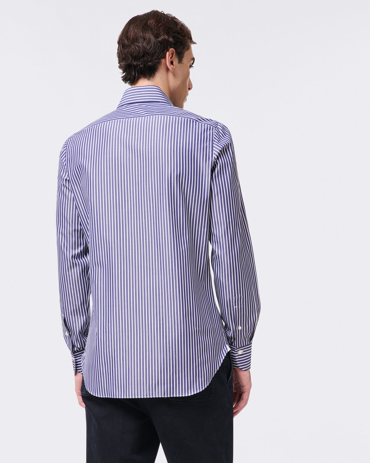 Classic Napoli wide striped cotton shirt blue