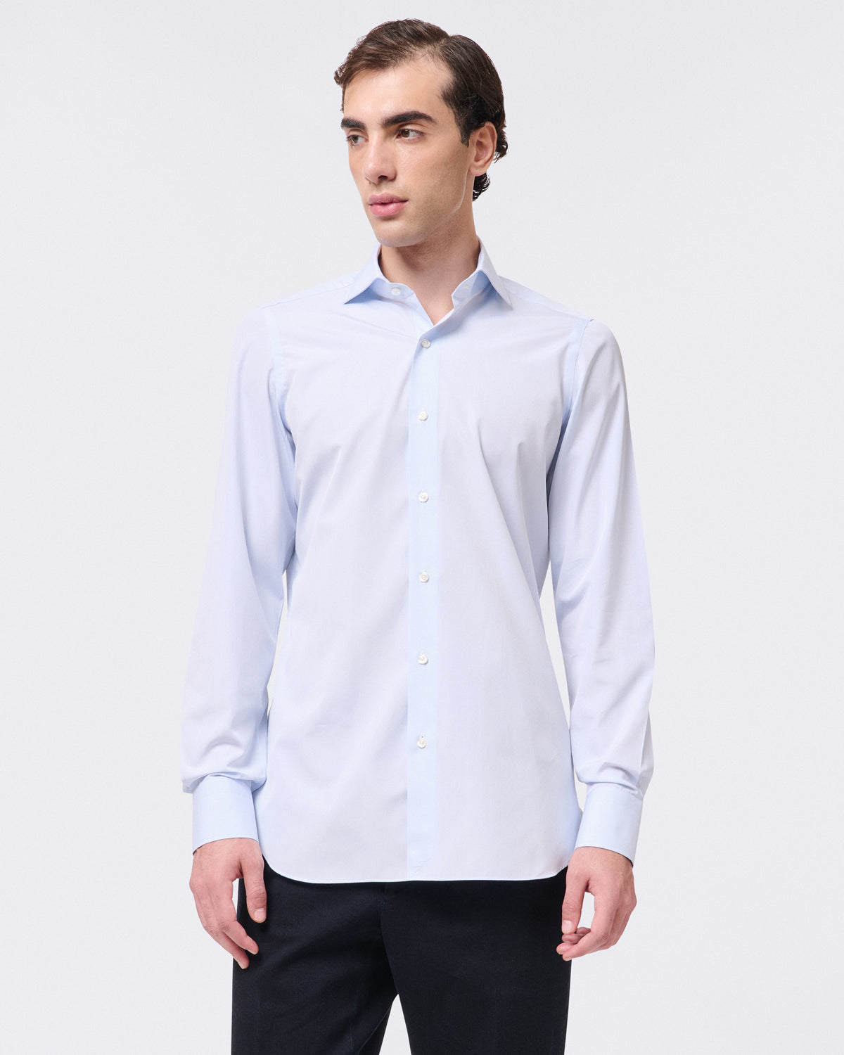 Classic regular Naples shirt in light blue cotton French collar