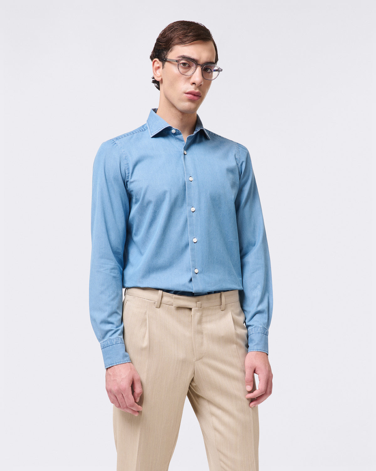 Napoli classic shirt regular fit in denim bleach and stone