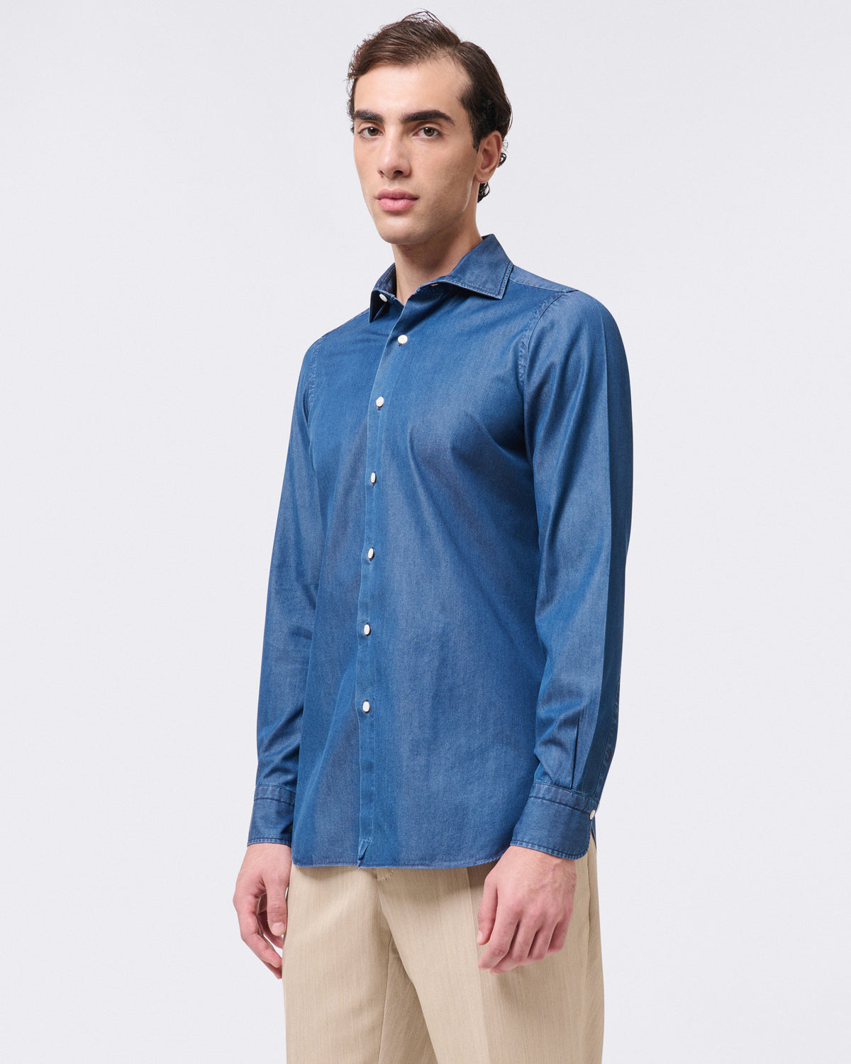 Napoli classic shirt regular fit in denim bleach and stone