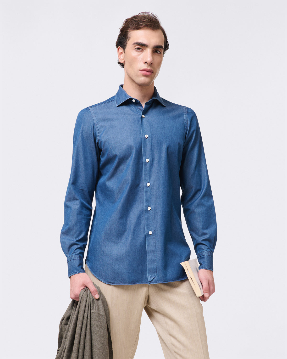 Napoli classic shirt regular fit in denim bleach and stone