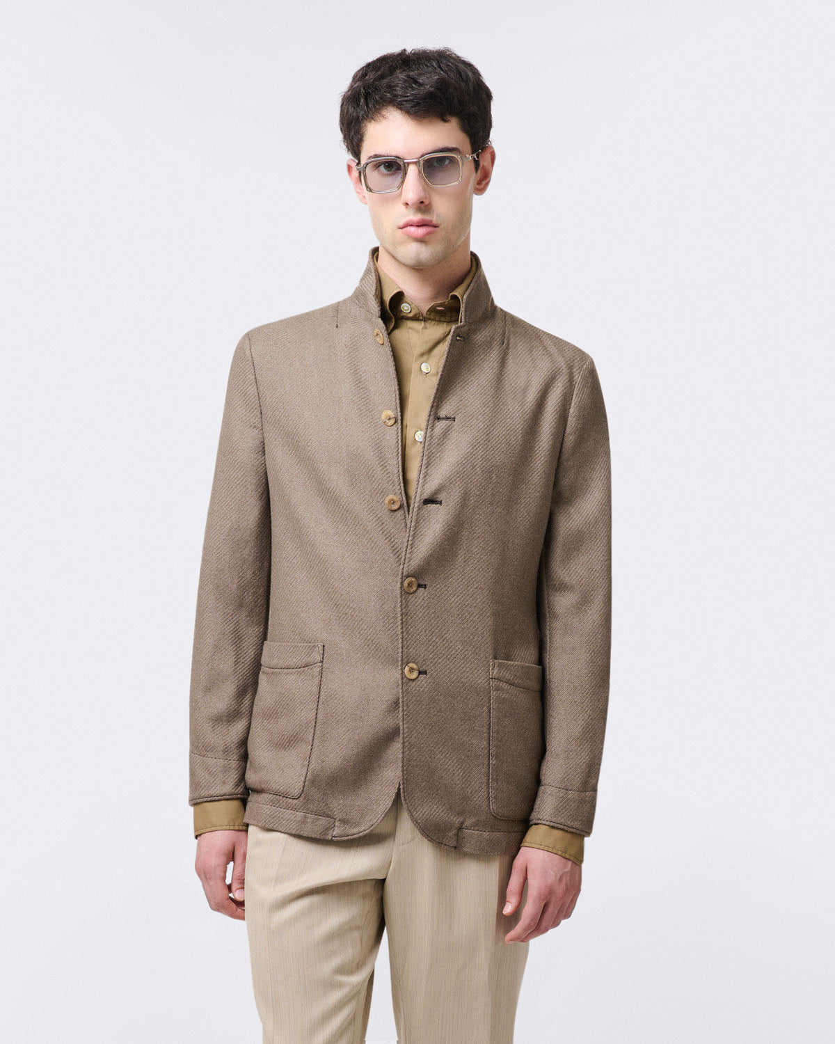 Classic Napoli shirt in virgin wool and cashmere. Garment dyed