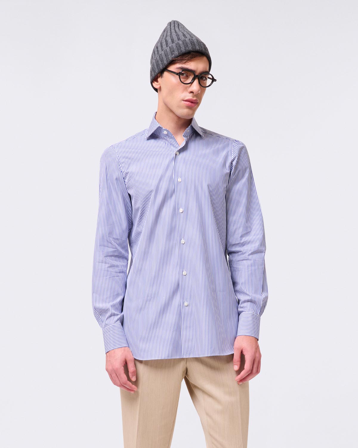 Classic slim fit Milano striped shirt in 120/2 cotton