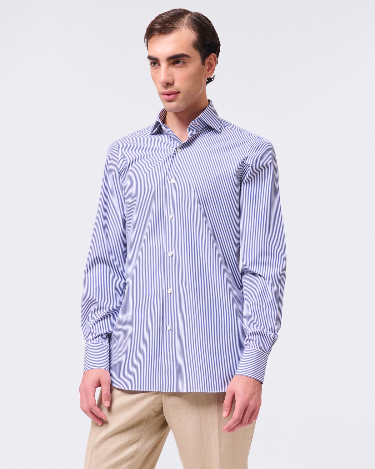 Classic slim fit Milano striped shirt in 120/2 cotton