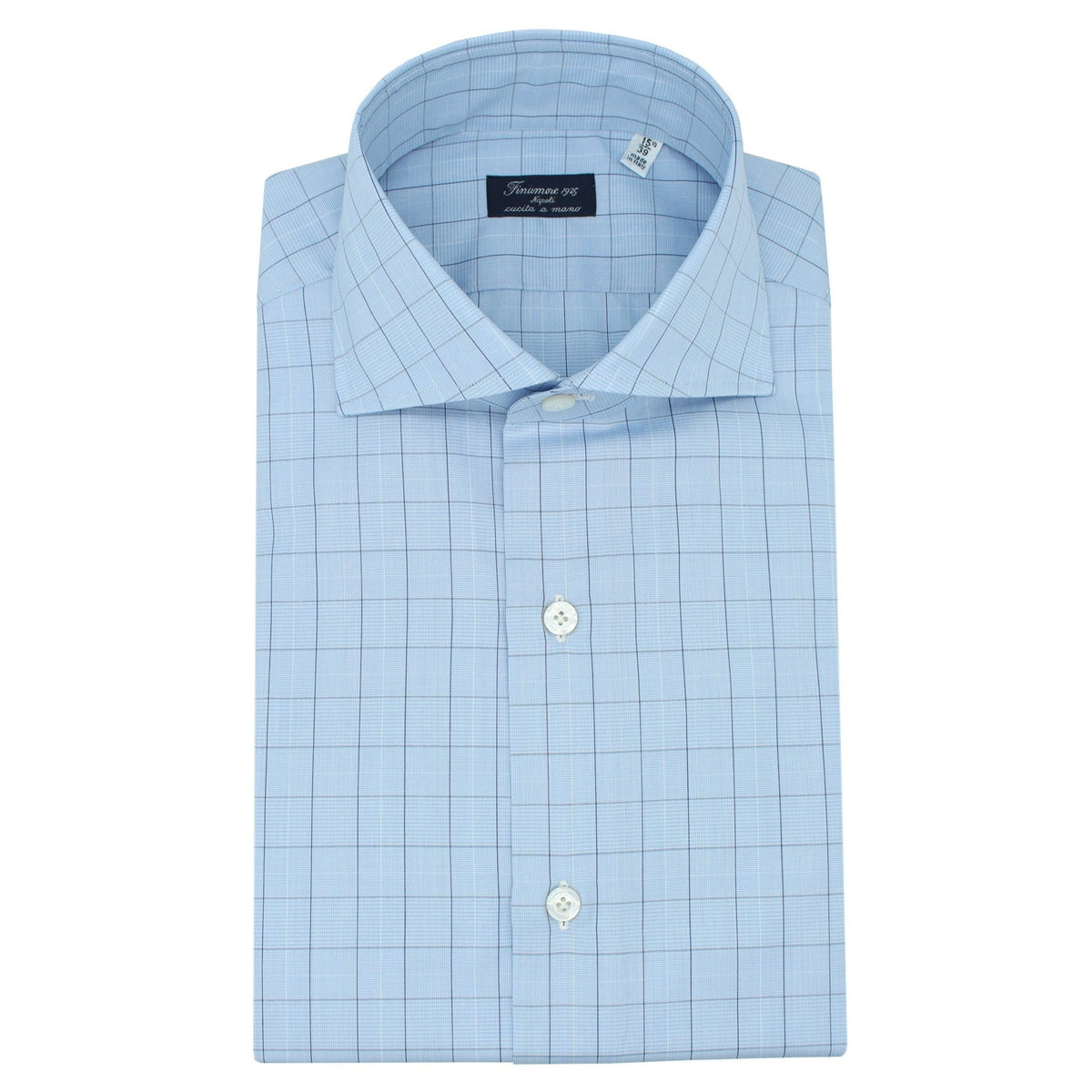 Classic Naples checked shirt with blue stripe