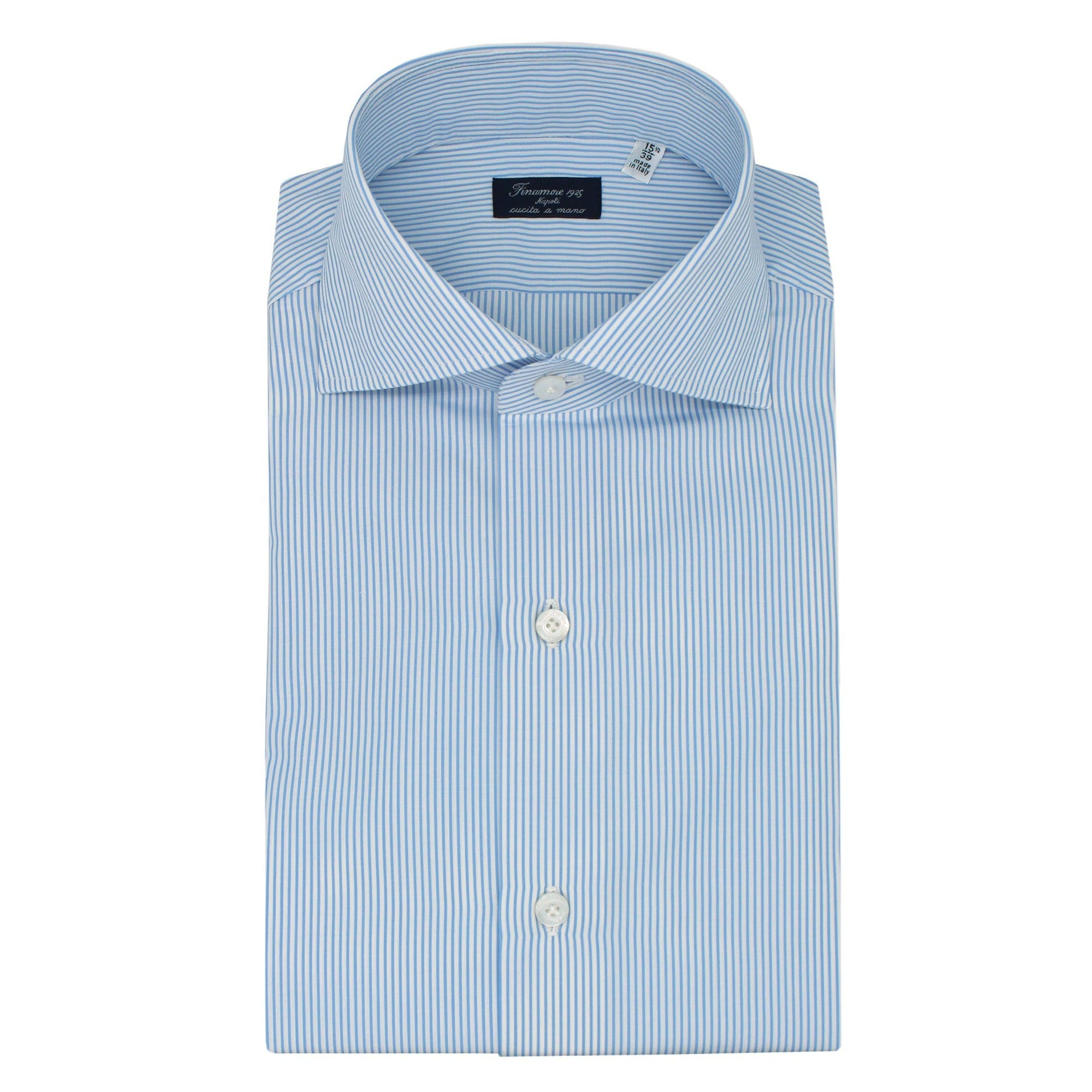 Classic fit Napoli cotton shirt white bottom striped light blue