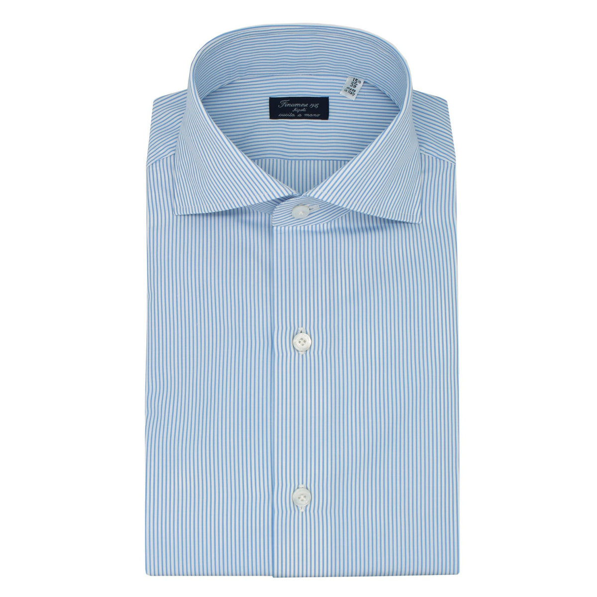 Classic fit Napoli cotton shirt white bottom striped light blue