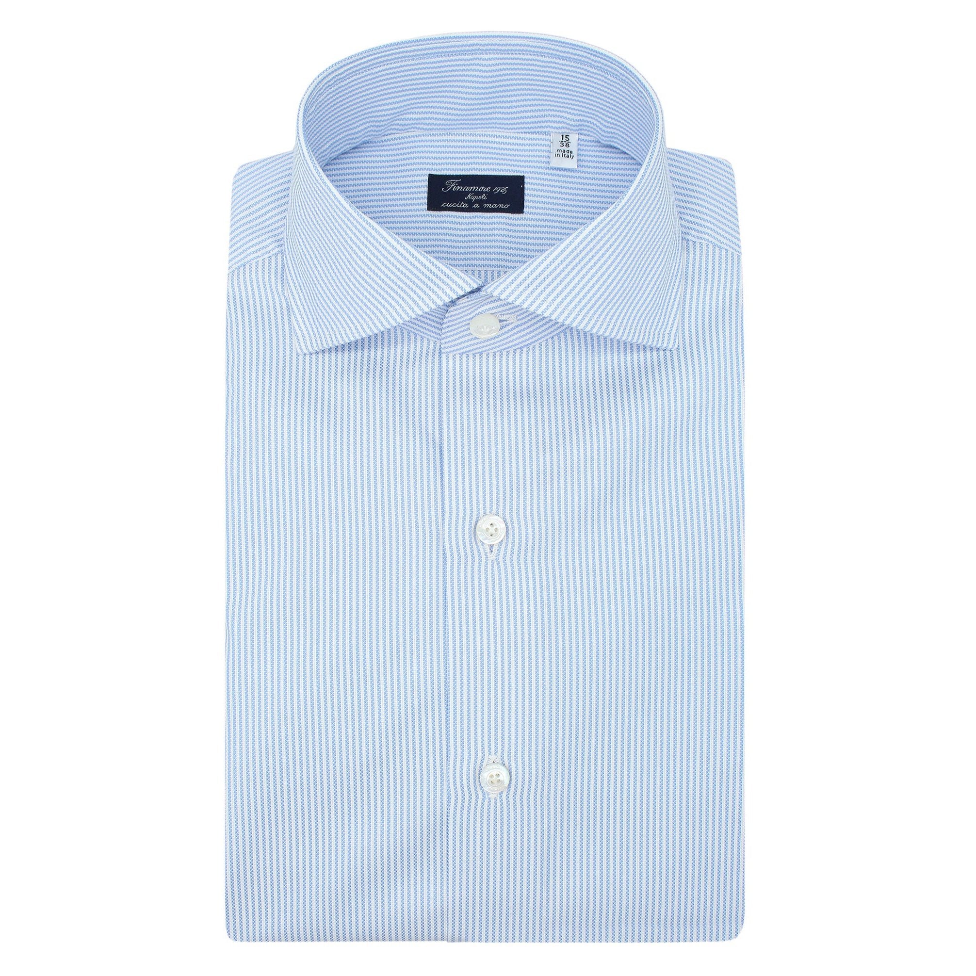 Classic Napoli shirt in white and light blue striped cotton