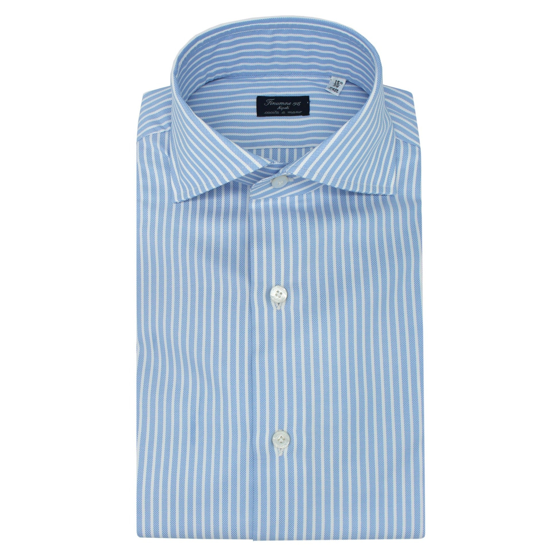 Classic Naples regular fit cotton oxford shirt wide stripe light blue