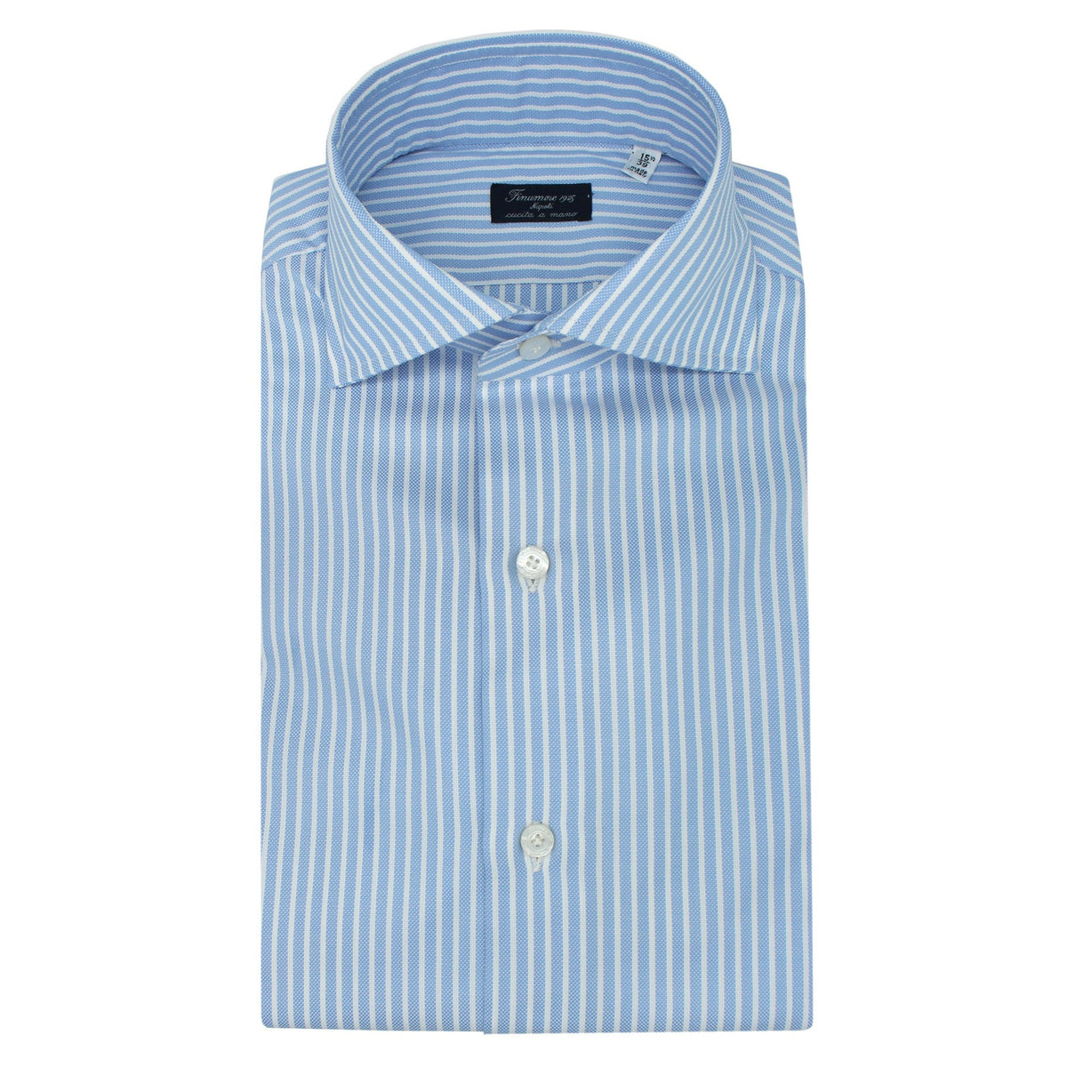 Classic Naples regular fit cotton oxford shirt wide stripe light blue