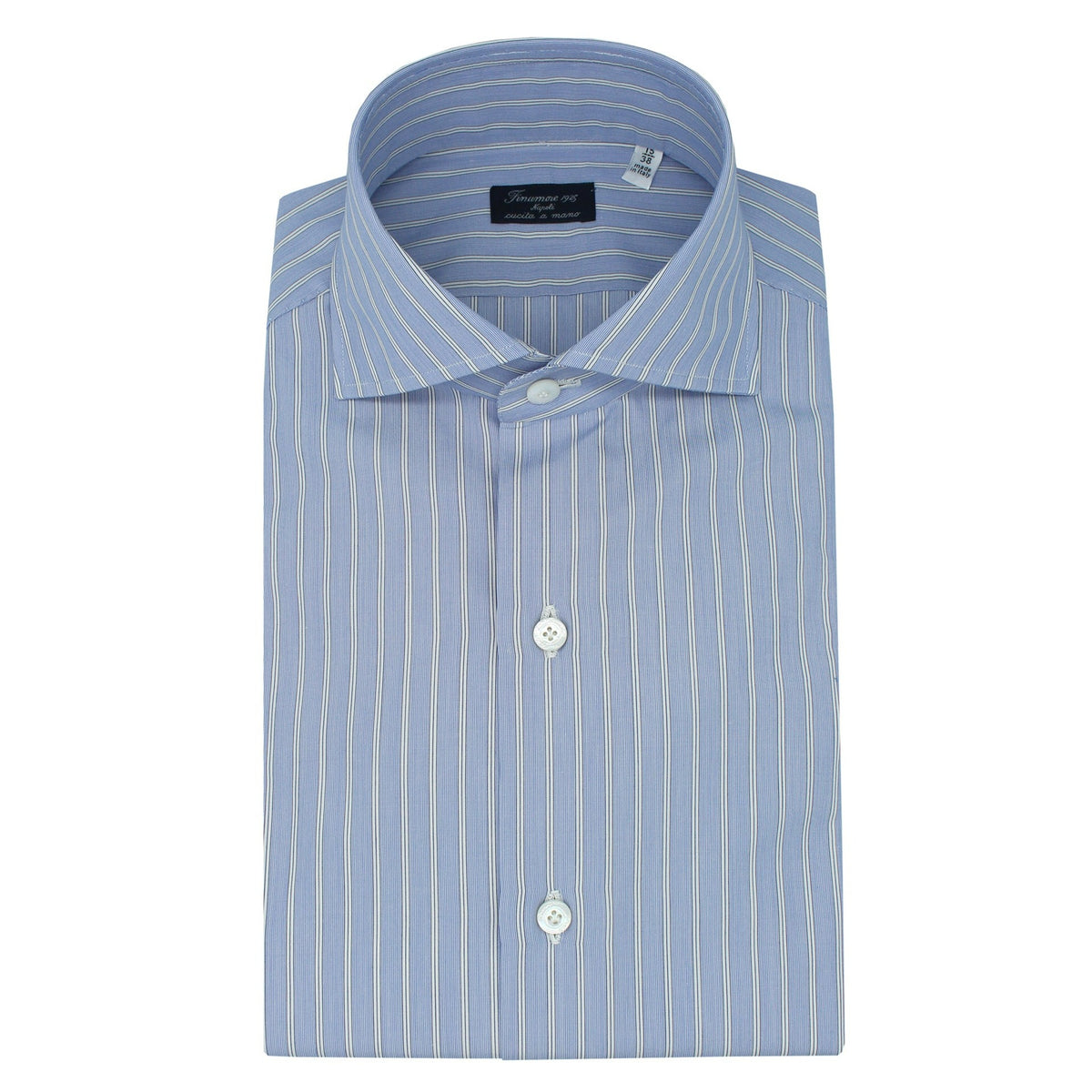 Naples regular fit cotton micro striped light blue and blue shirt