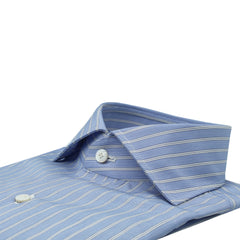 Naples regular fit cotton micro striped light blue and blue shirt