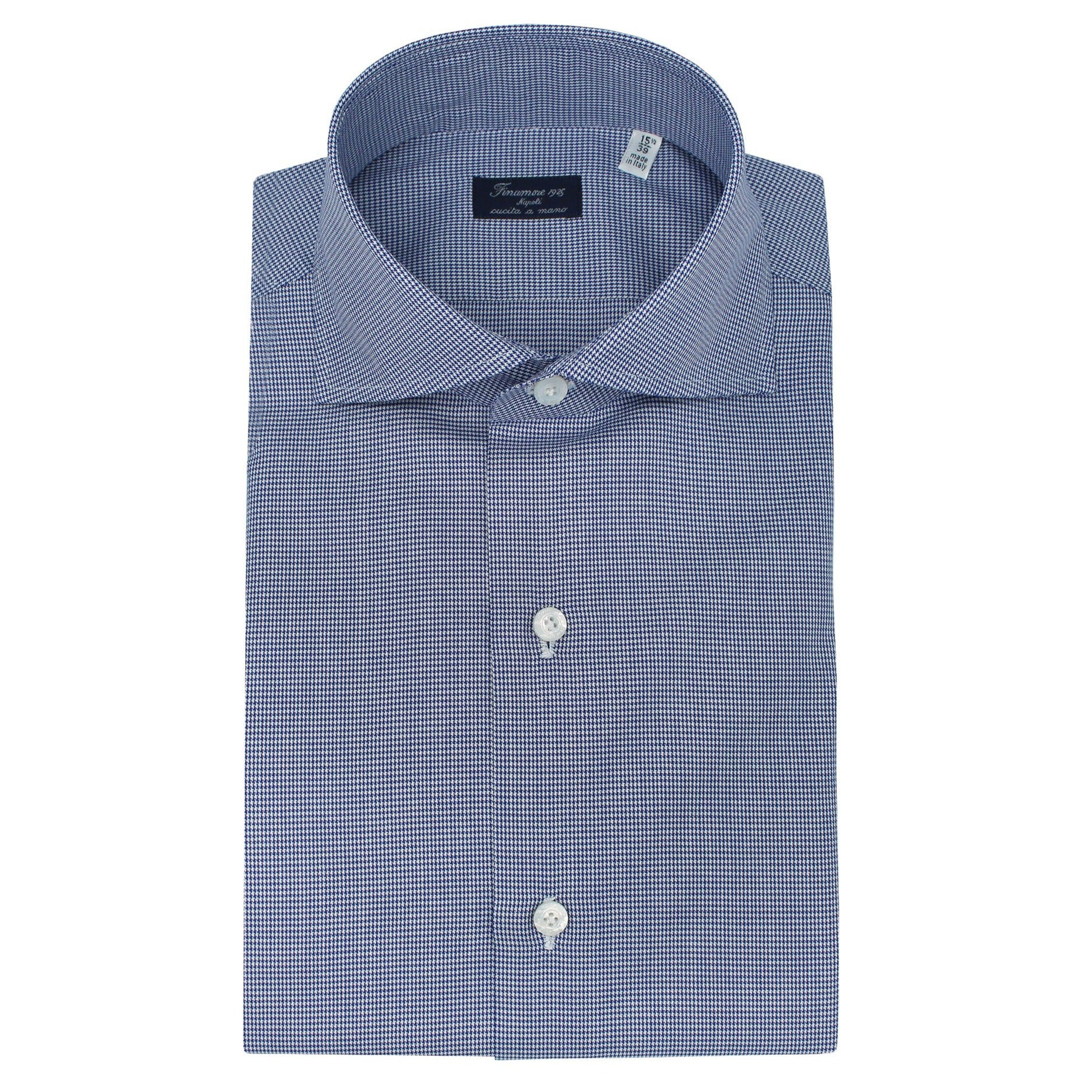 Naples classic blue pied de poule cotton shirt
