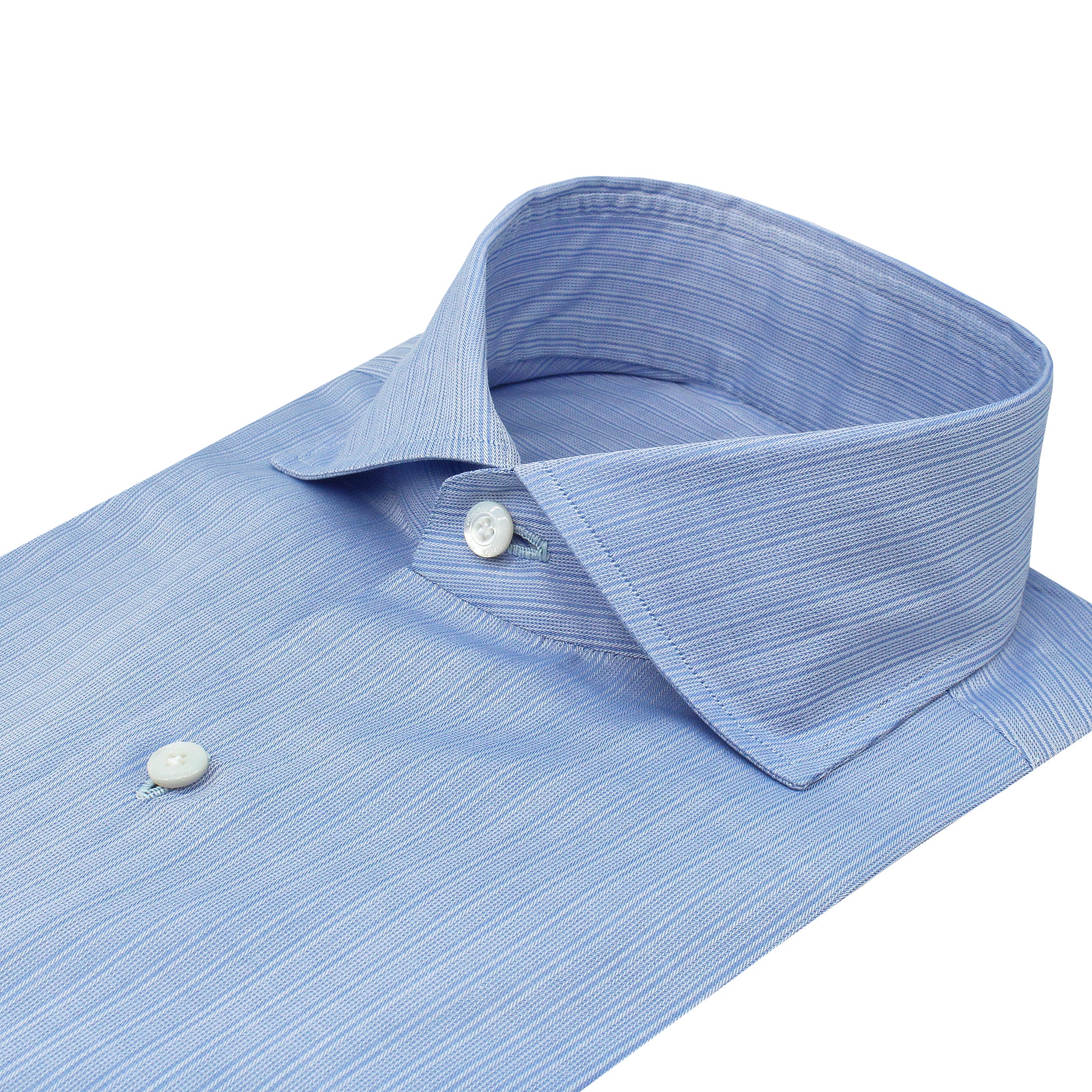 Camicia classica regular Napoli in cotone a righe azzurre. Tessuto Carlo Riva