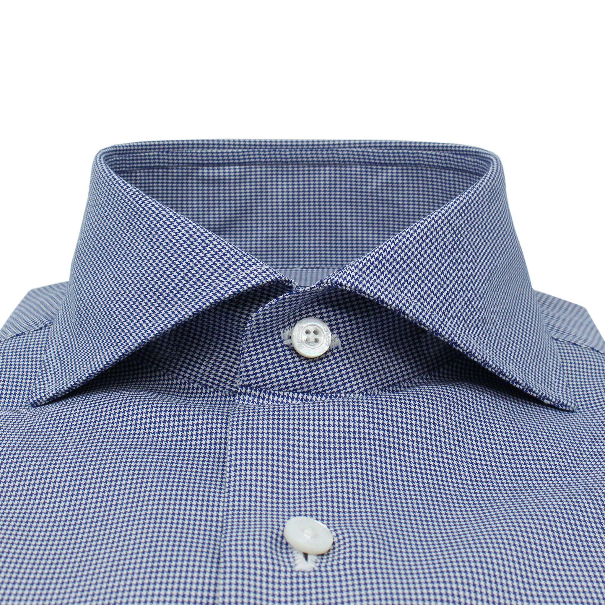 Naples classic blue pied de poule cotton shirt