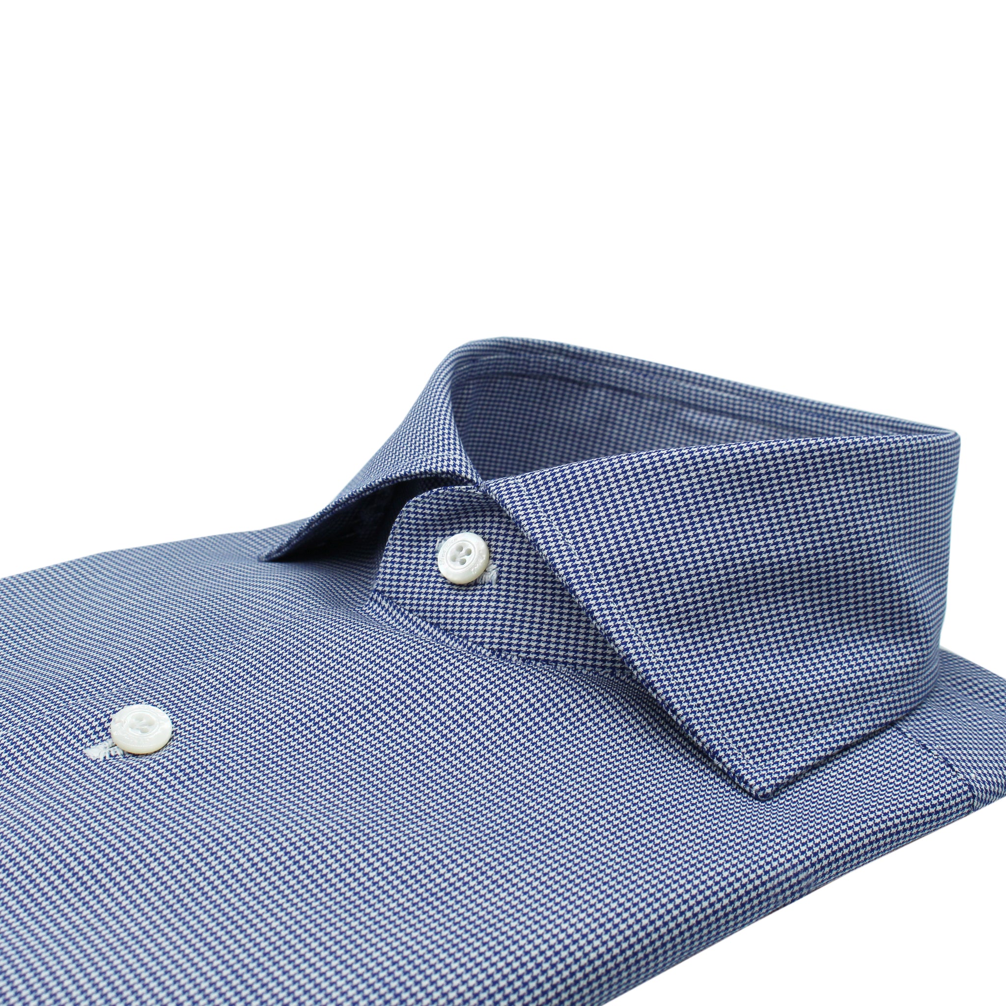 Camicia classica Napoli in cotone pied de poule blu