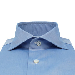 Camicia classica Napoli Traveller in cotone blu con collo francese