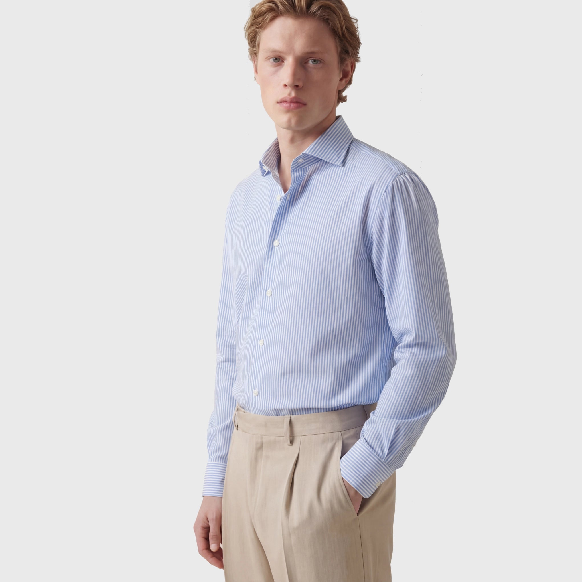 Classic regular fit striped Napoli shirt in 120/2 cotton