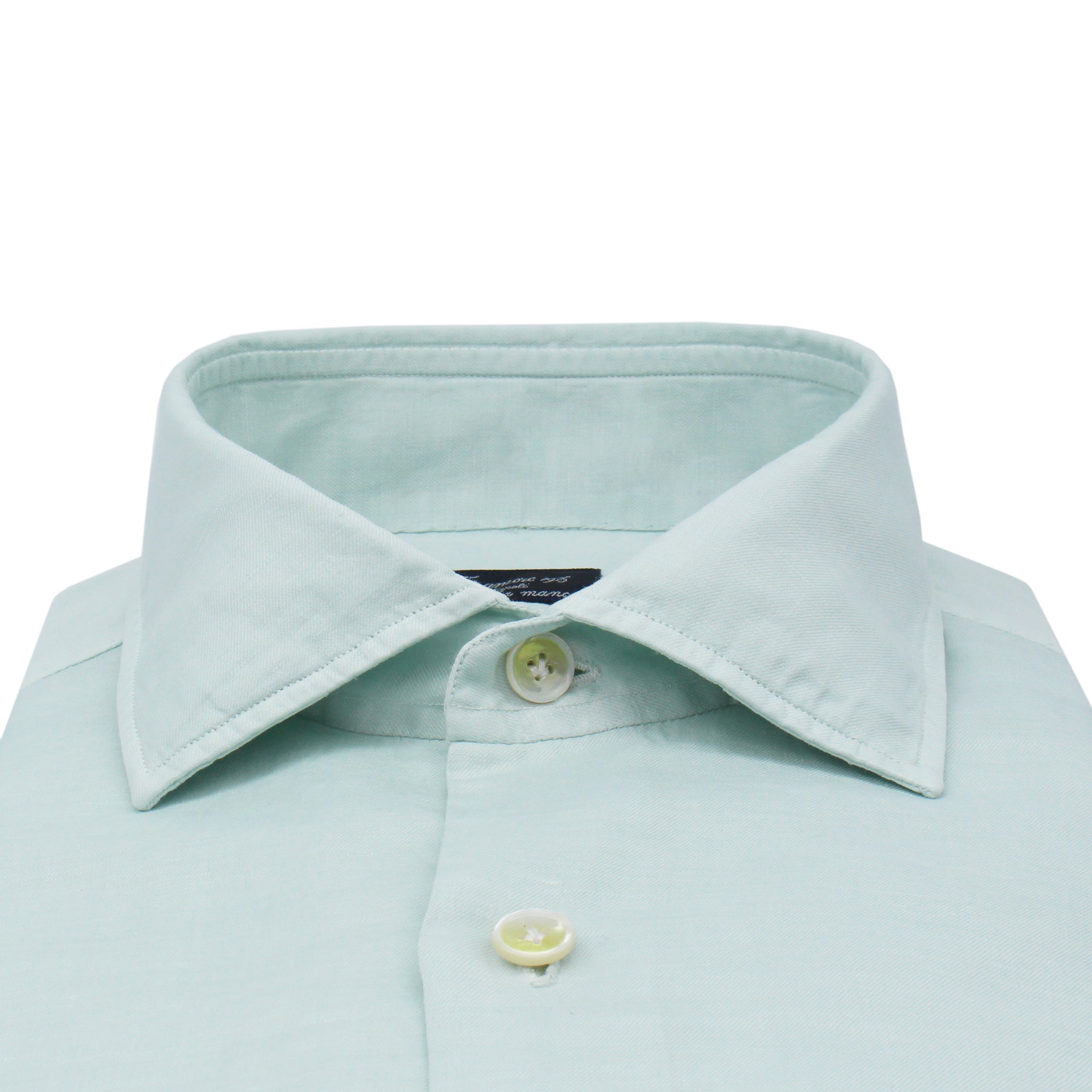 Classic Napoli Shirt with Half French Collar in Light Green Linen and Cotton