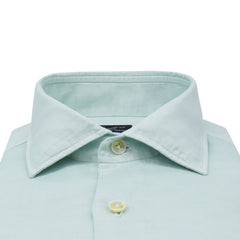 Classic Napoli Shirt with Half French Collar in Light Green Linen and Cotton