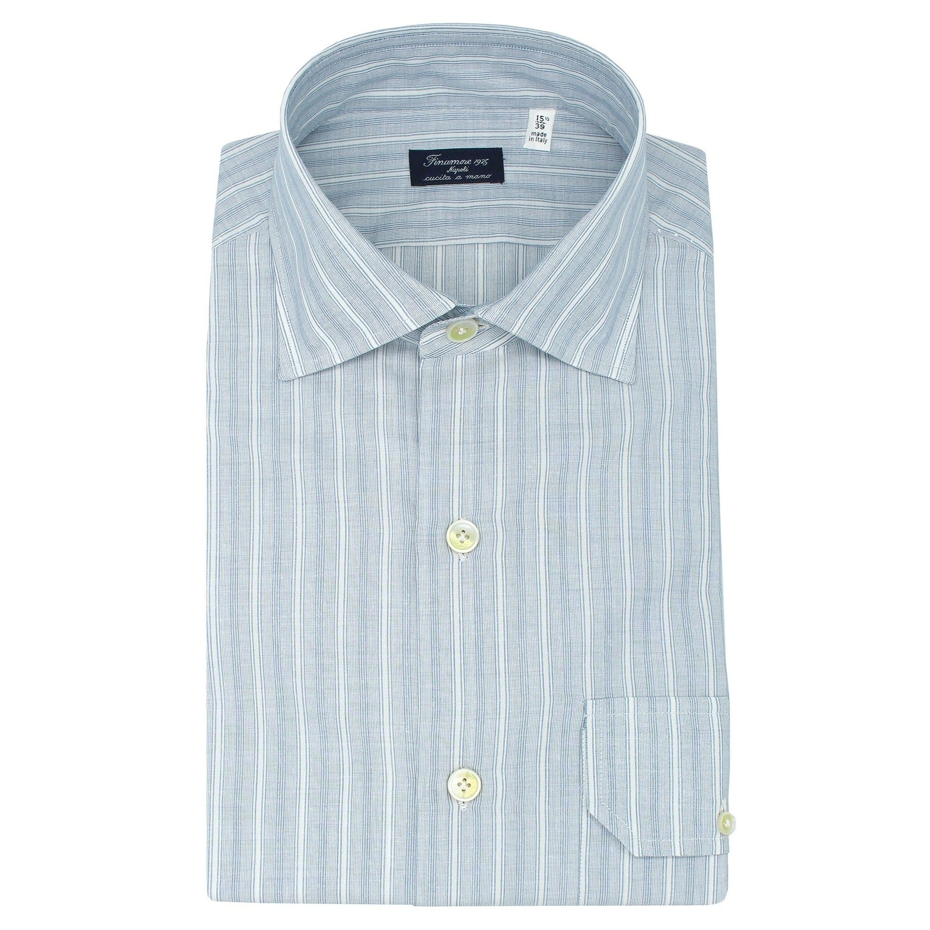Regular Napoli cotton shirt Carlo Riva micro light blue stripes