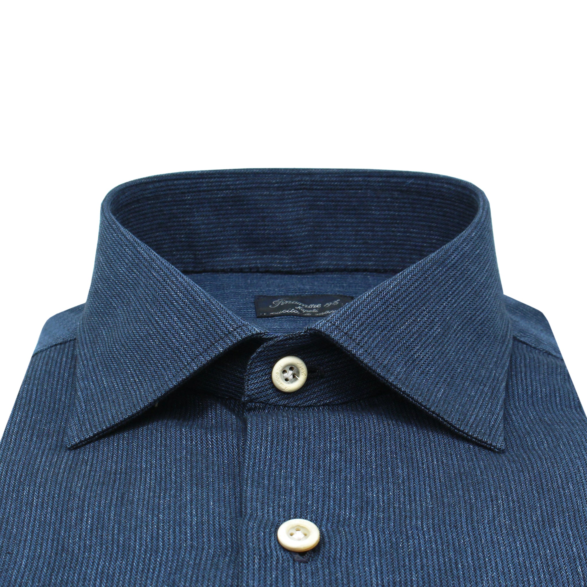 Classic Napoli shirt in blue cotton and cashmere. Carlo Riva