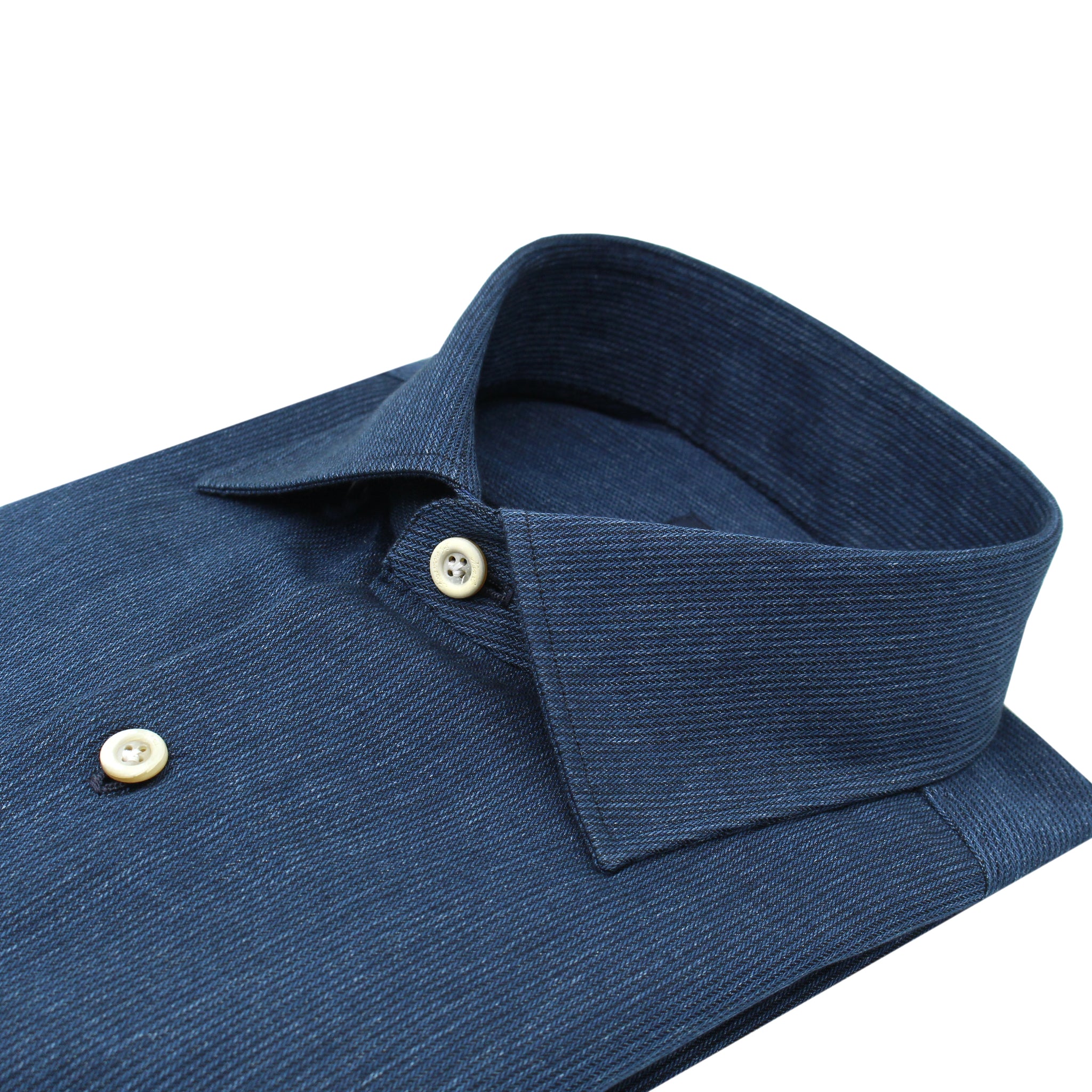Classic Napoli shirt in blue cotton and cashmere. Carlo Riva