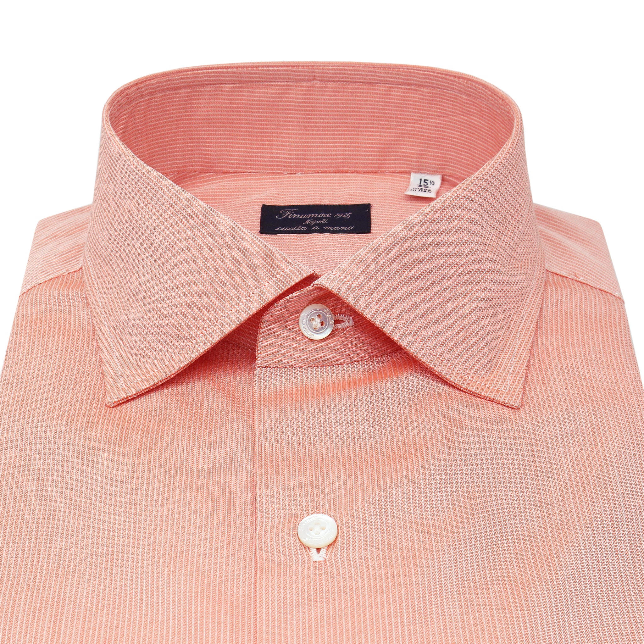 Camicia classica Napoli in cotone arancione, micro riga bianca. Tessuto Carlo Riva