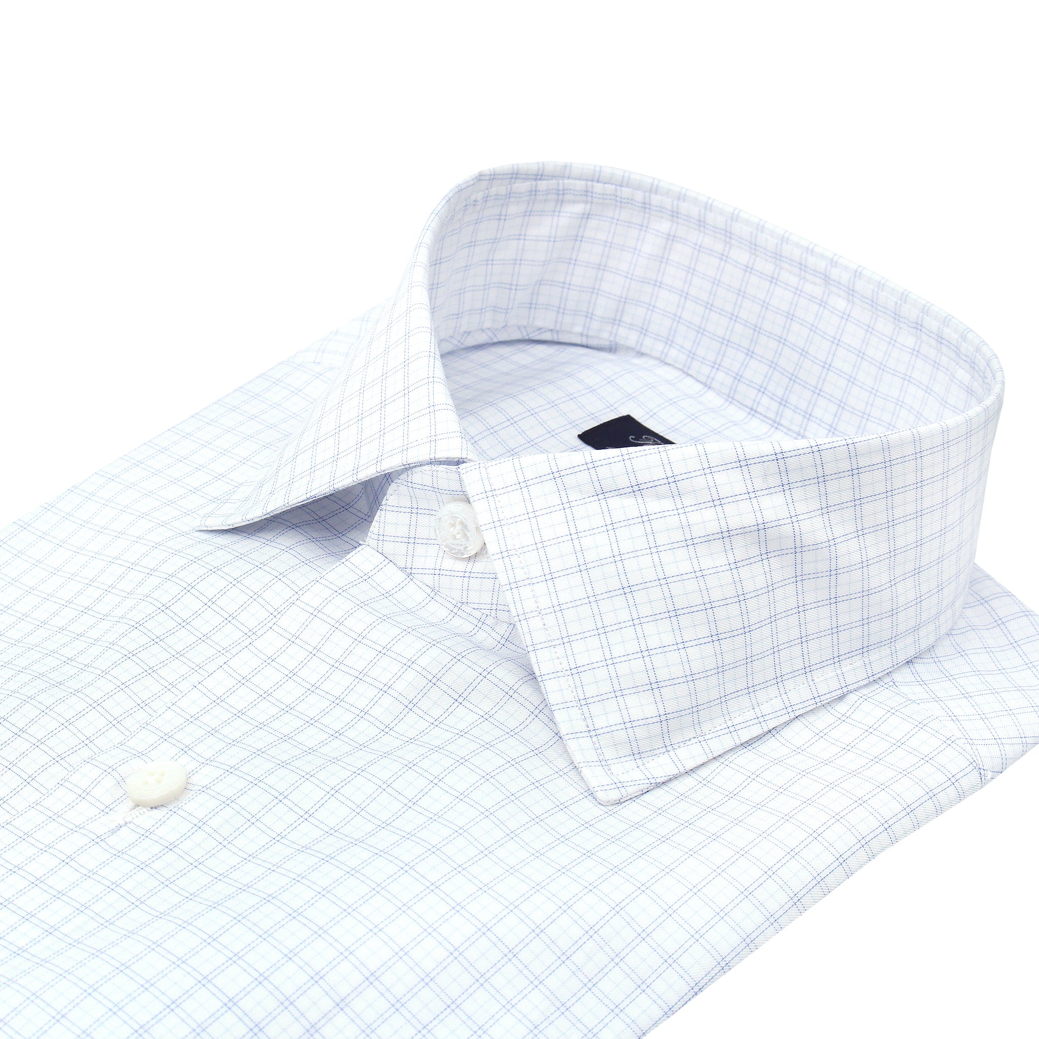 Camicia classica Napoli regolare in cotone a quadri blu. Tessuto Carlo Riva