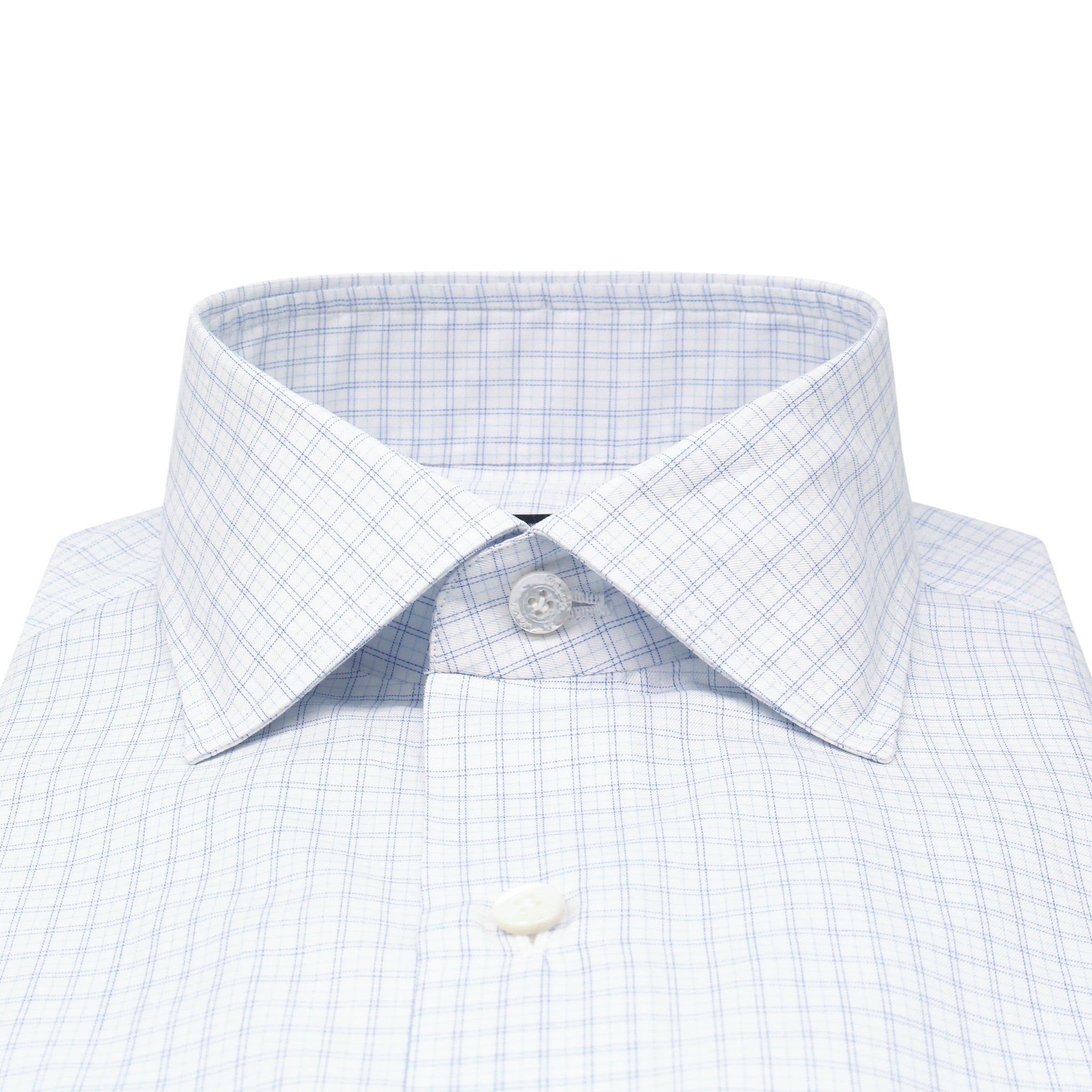 Camicia classica Napoli regolare in cotone a quadri blu. Tessuto Carlo Riva