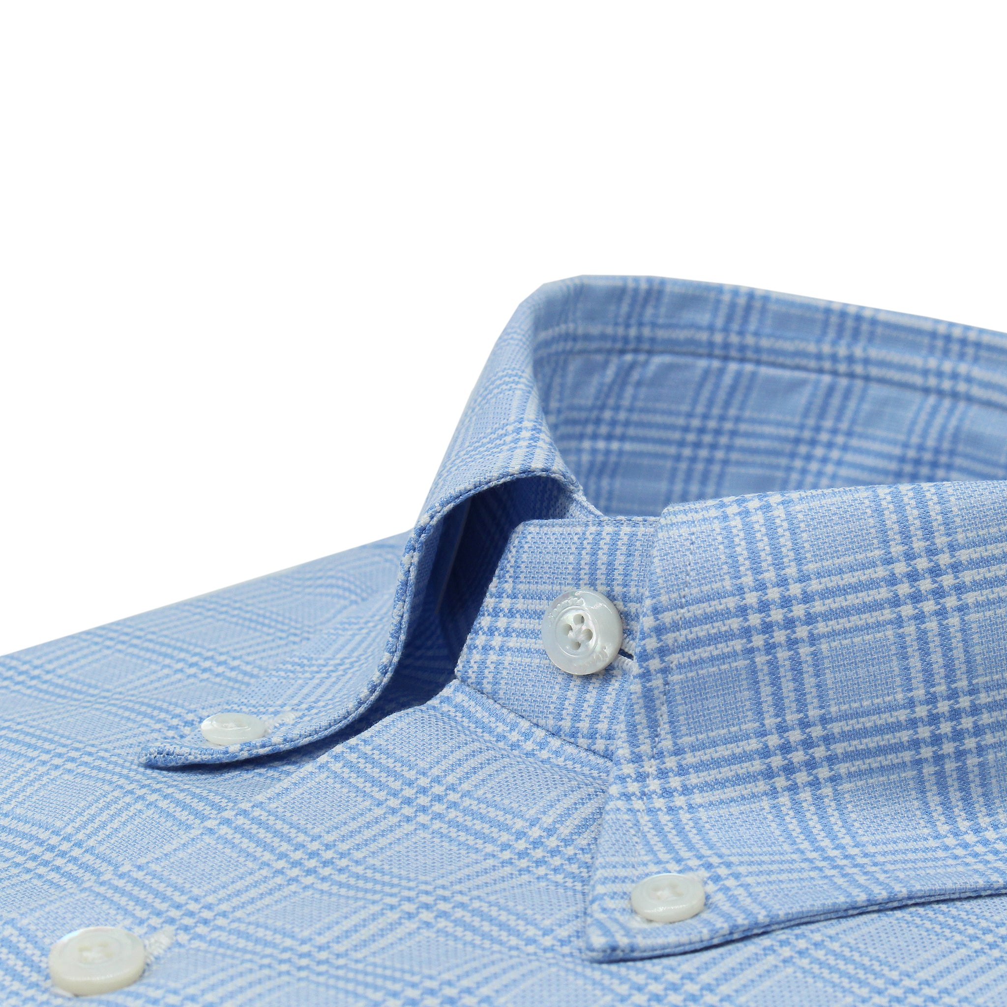 Regular Napoli natural stretch cotton shirt with light blue checks