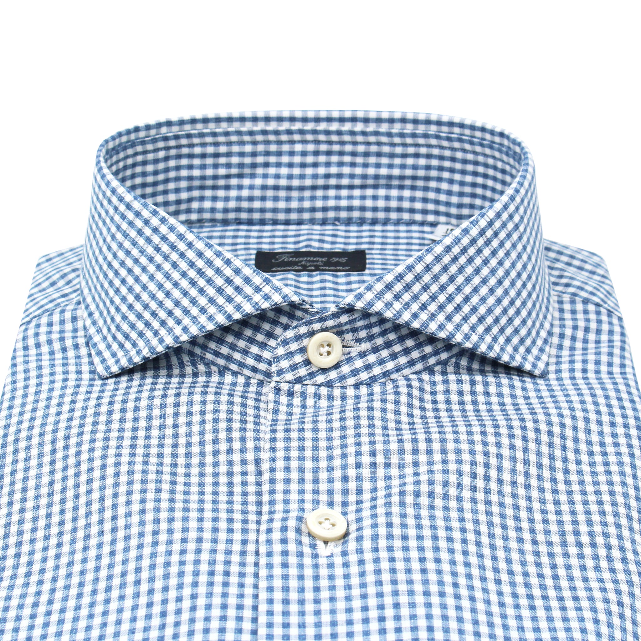 Camicia classica Napoli in cotone e seta a quadri blu. Tessuto Carlo Riva