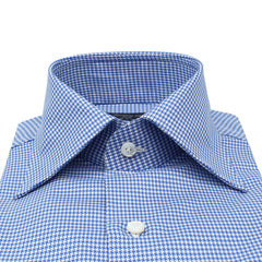 Camicia classica regolare Napoli, pied de poule in cotone blu
