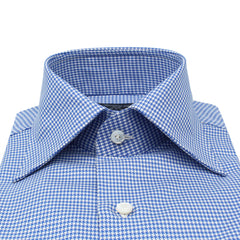 Classic regular Naples pied de poule cotton blue shirt