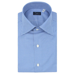 Classic regular Naples pied de poule cotton blue shirt
