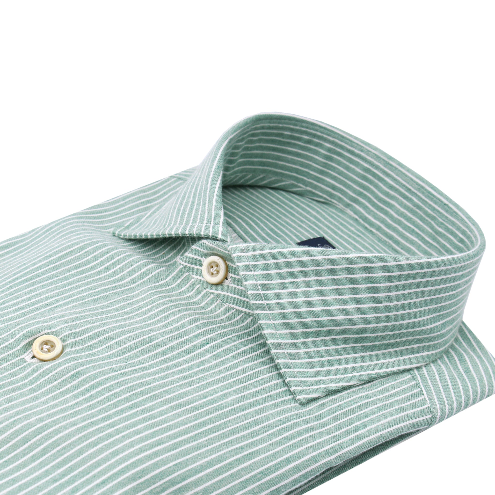 Camicia classica Napoli in cotone e cashmere bianco a righe verdi. Carlo Riva