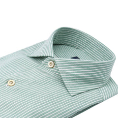 Classic Napoli shirt in green striped white cotton and cashmere. Carlo Riva