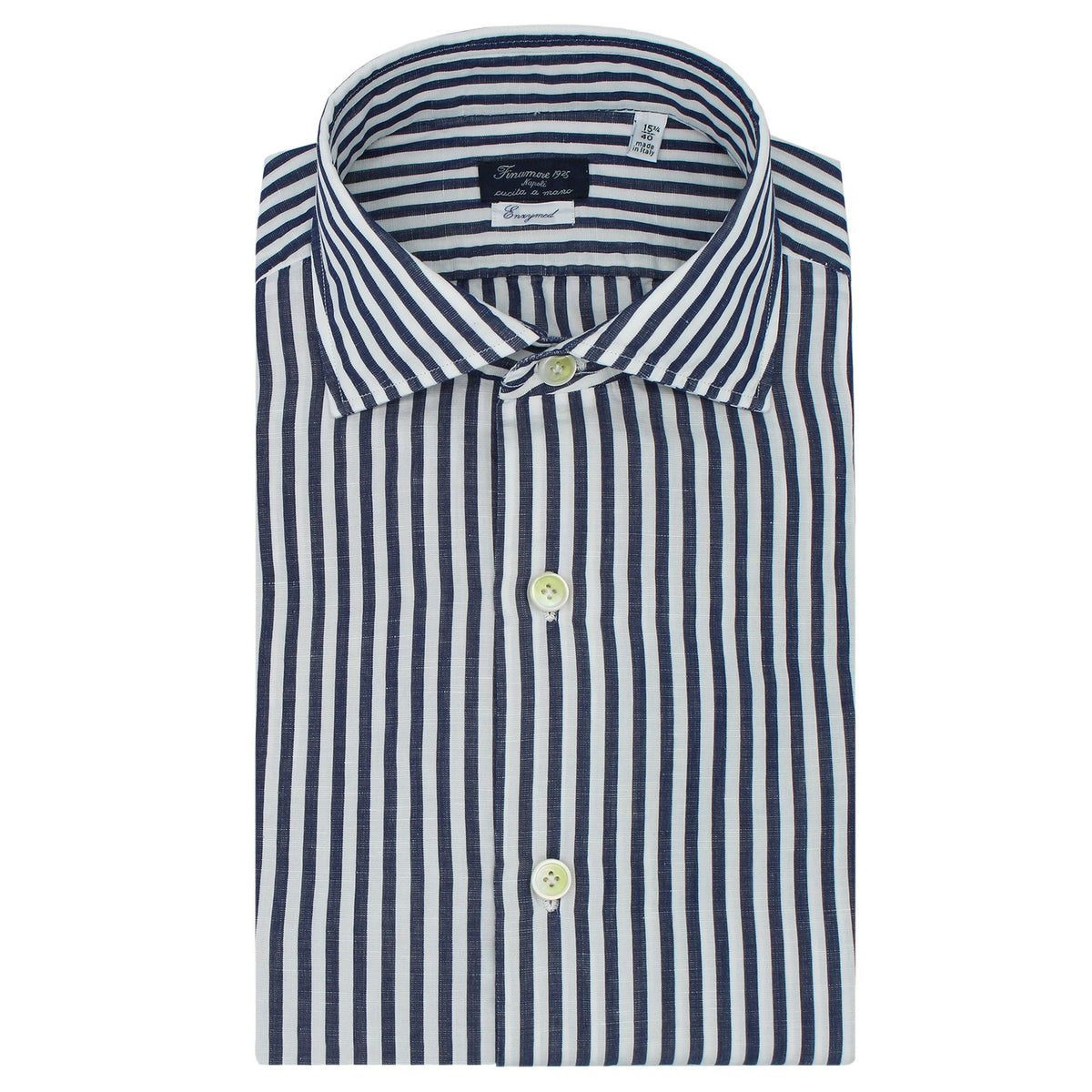 Napoli regular shirt Enzymed Cotton and Linen dark blue stripe