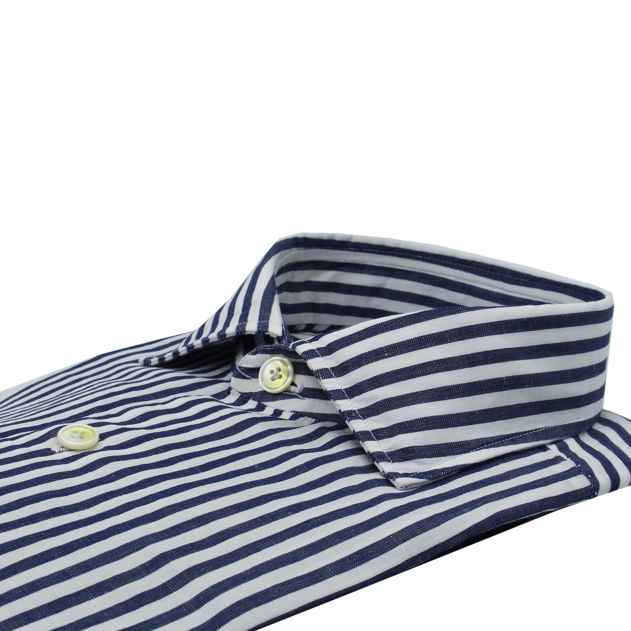 Camicia regular Napoli in Cotone Enzimato e Lino a righe blu scuro