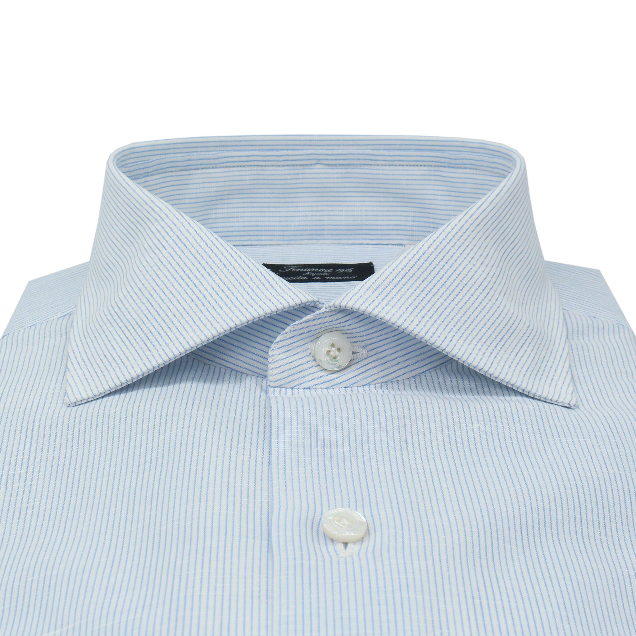 Regular classic Napoli cotton and linen micro light blue stripe shirt