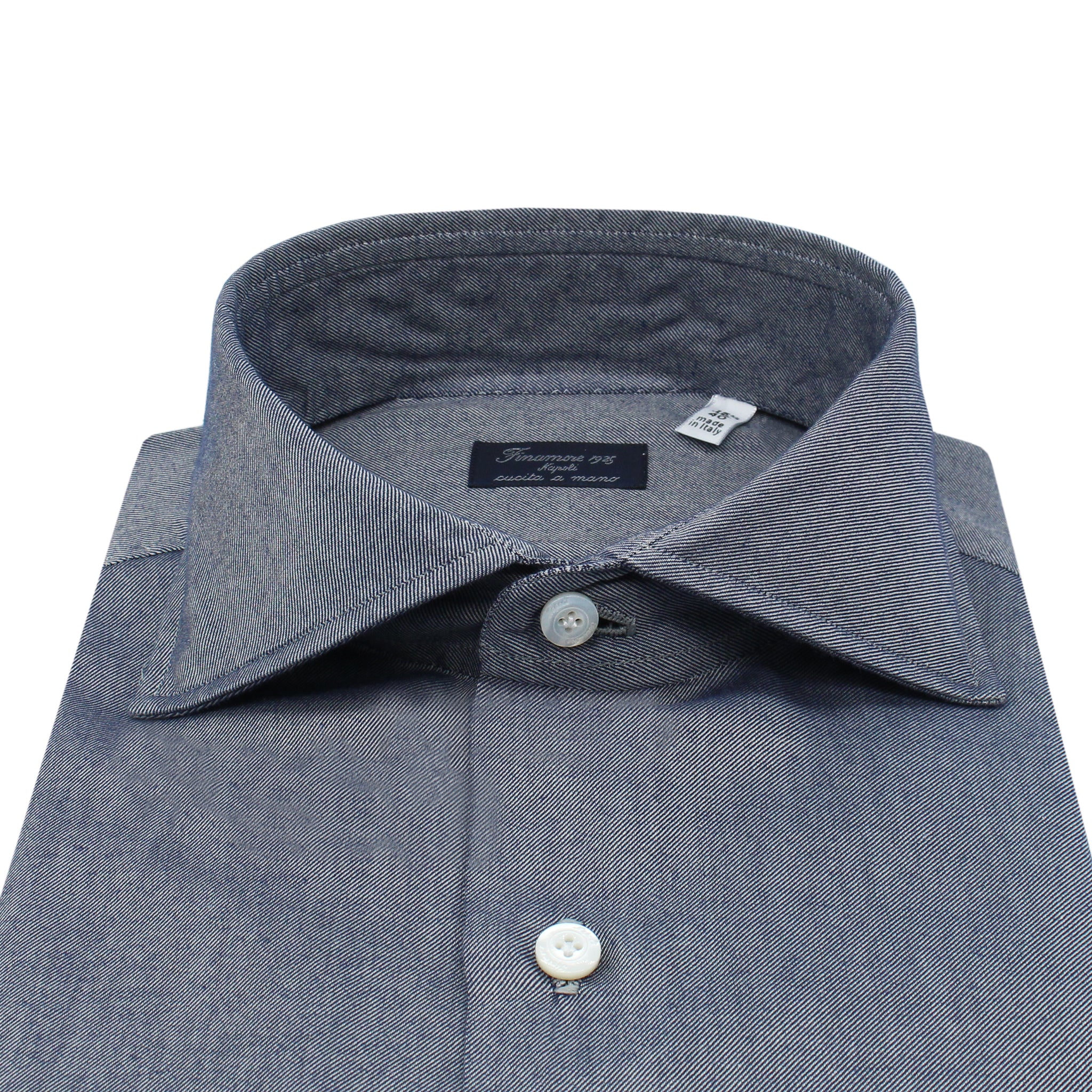 Classic Napoli cotton flannel blue shirt without "arriccio"
