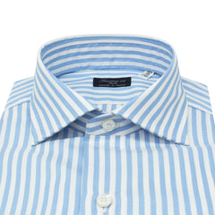 Camicia classica Napoli in cotone a righe bianche e azzurre, senza arriccio