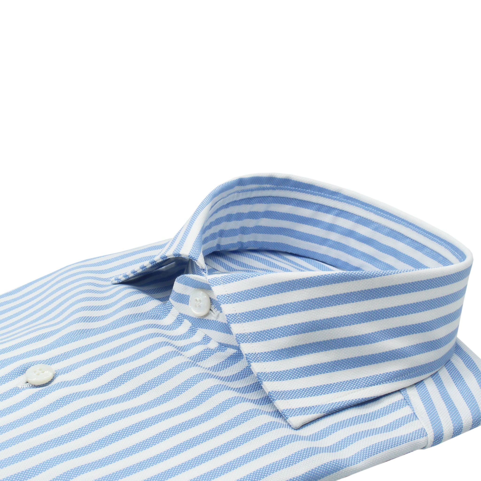 Camicia classica Napoli in cotone a righe bianche e azzurre, senza arriccio