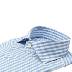 Camicia classica Napoli in cotone a righe bianche e azzurre, senza arriccio