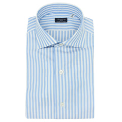 Classic white and light blue striped cotton Napoli shirt, no "arriccio"