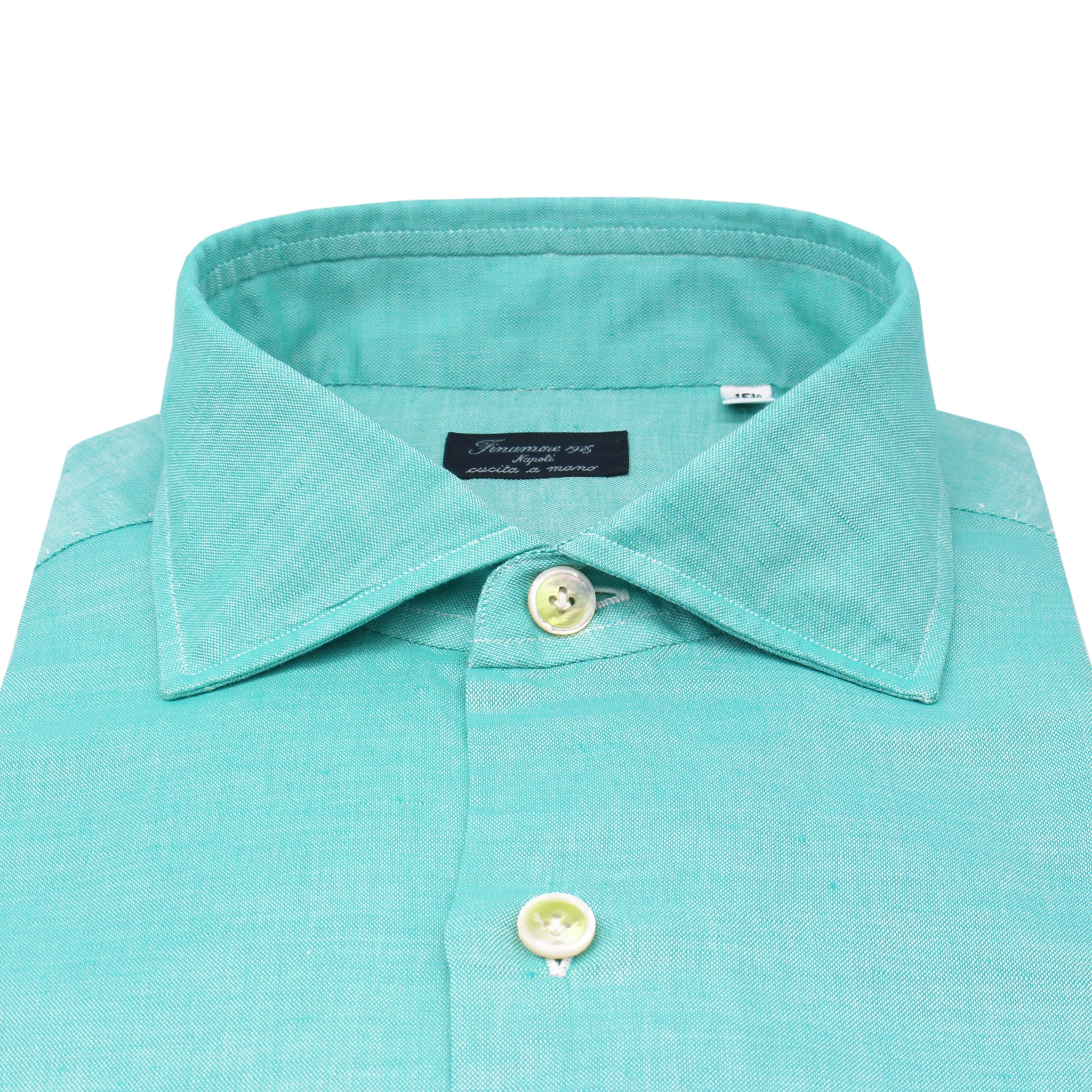 Camicia classica regular Napoli in cotone e lino verde. Tessuto Carlo Riva