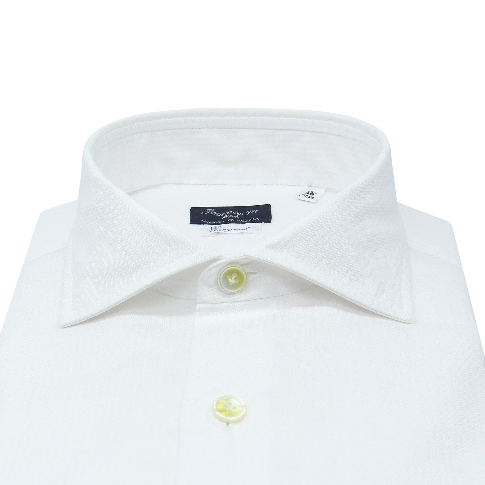 Classic Napoli shirt in white herringbone cotton. Enzymed treatment