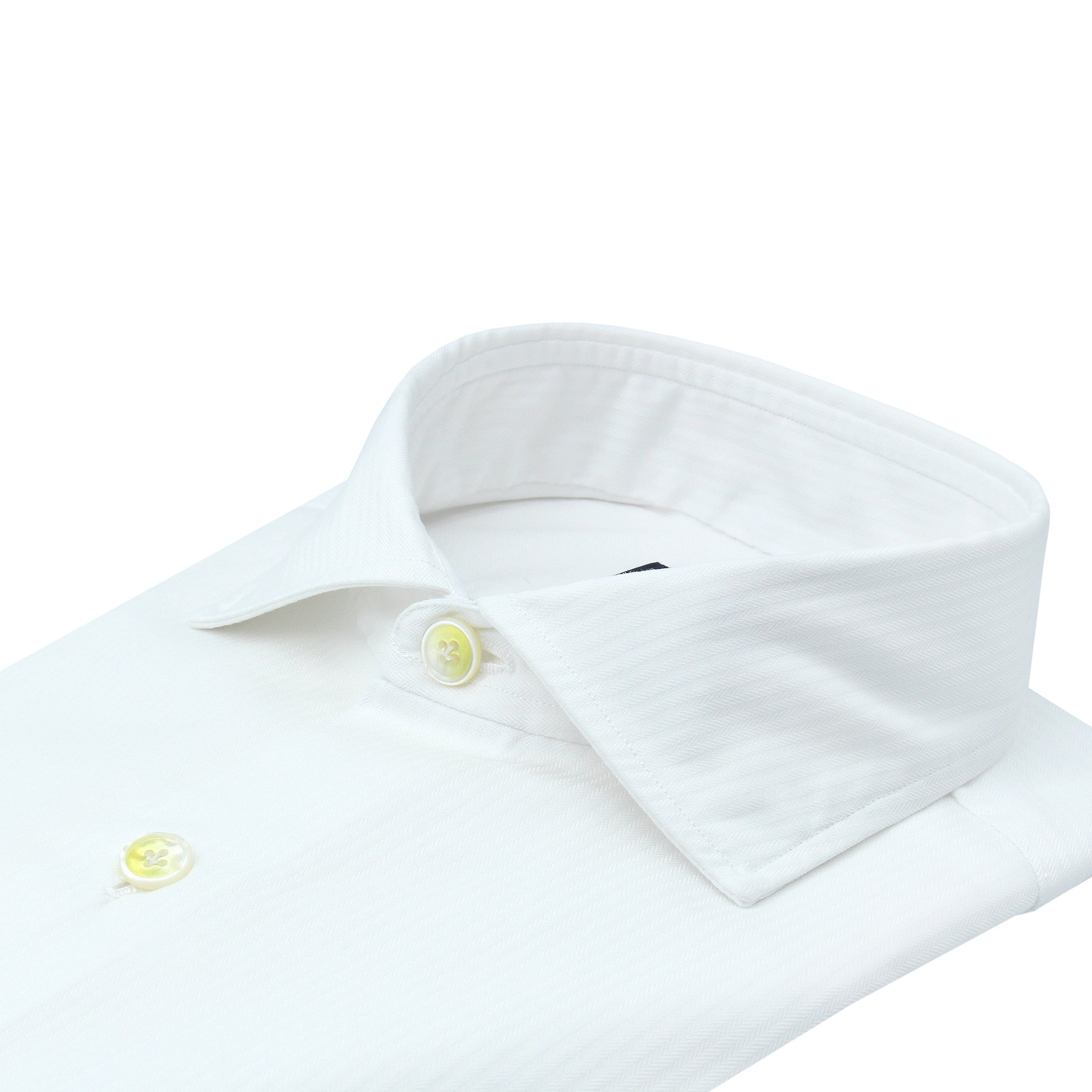 Classic Napoli shirt in white herringbone cotton. Enzymed treatment